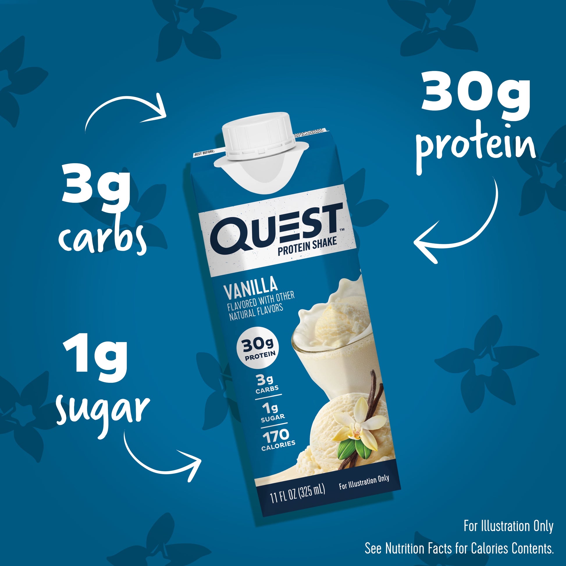 Protein Shake, 30G Protein, Low Carb, Vanilla, Gluten Free, 4 Count