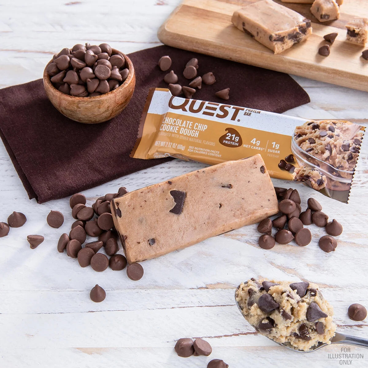 Quest Protein Bar, Chocolate Chip Cookie Dough, 21G Protein, Gluten Free, 12 Count