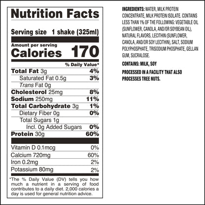 Protein Shake, 30G Protein, Low Carb, Vanilla, Gluten Free, 4 Count