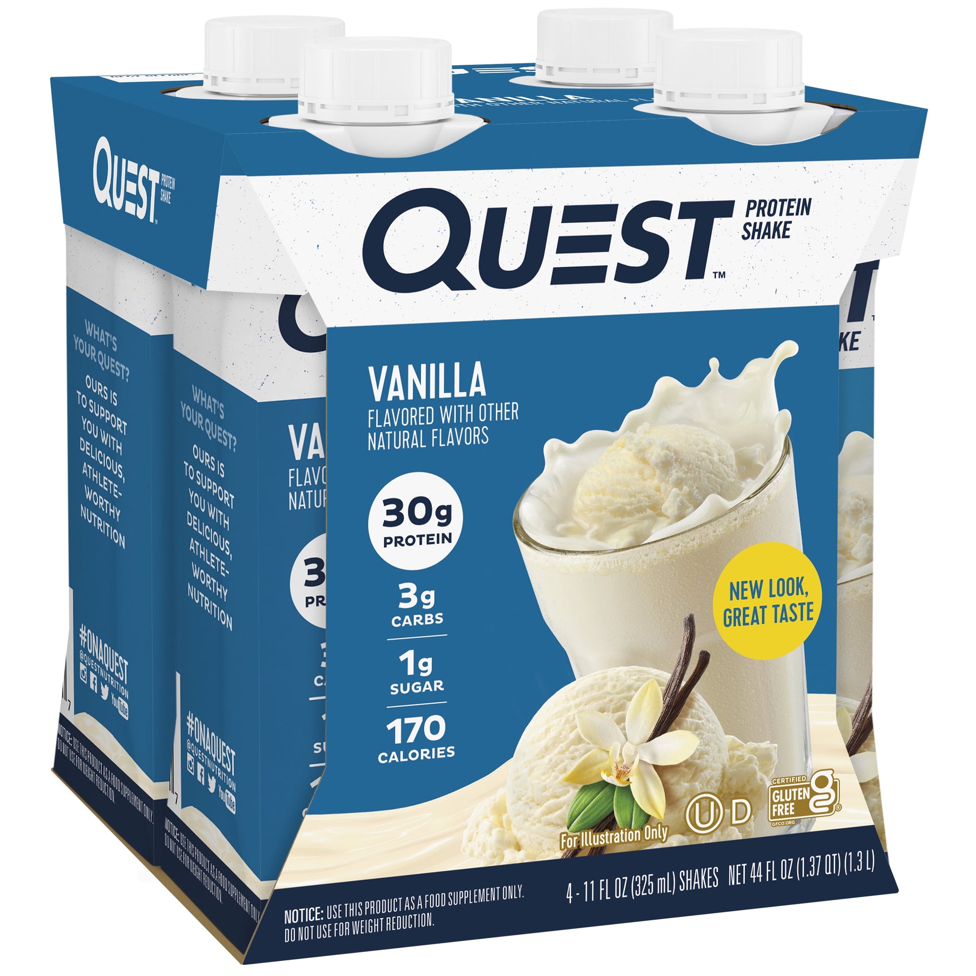 Protein Shake, 30G Protein, Low Carb, Vanilla, Gluten Free, 4 Count