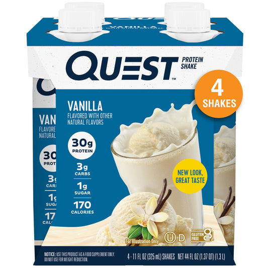 Protein Shake, 30G Protein, Low Carb, Vanilla, Gluten Free, 4 Count