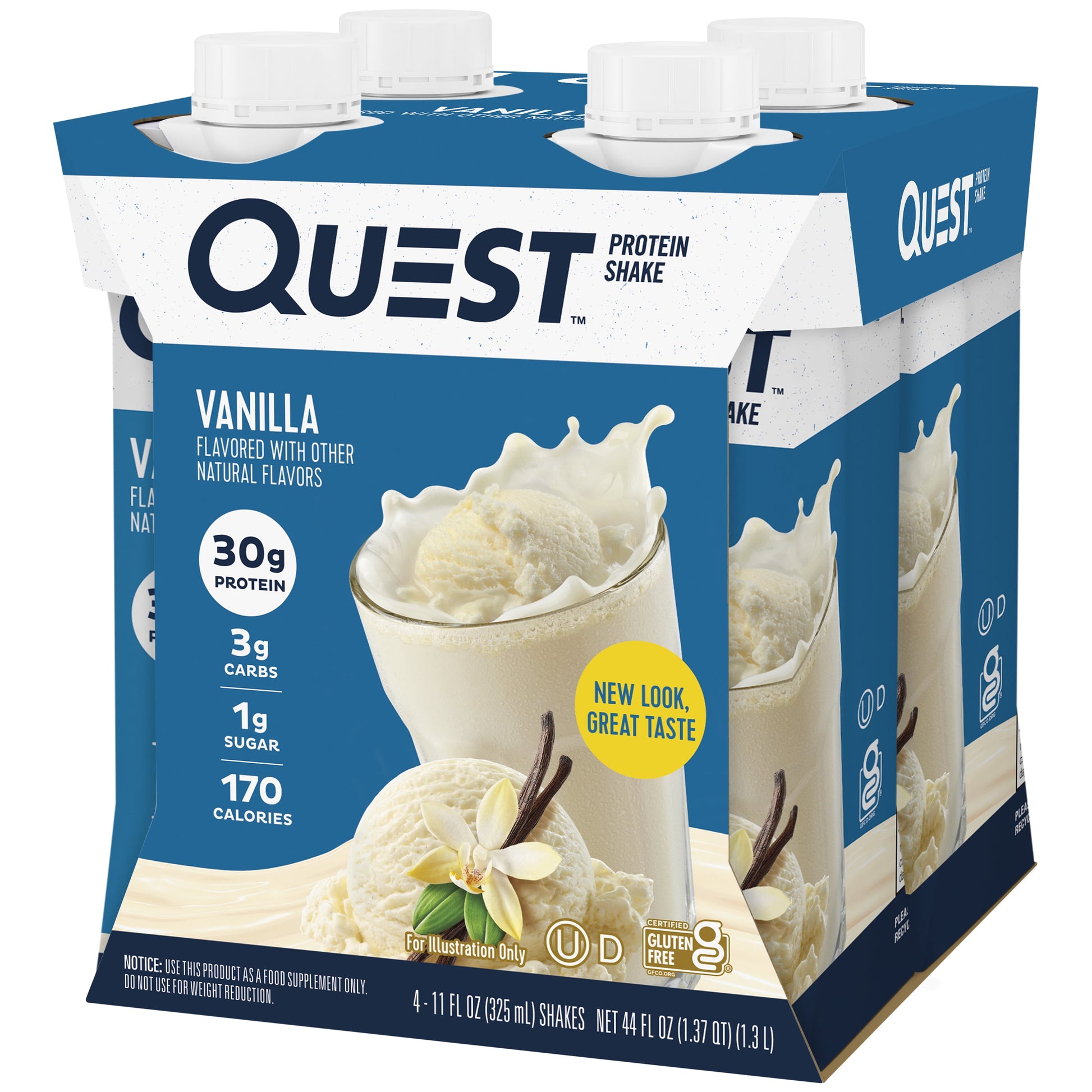 Protein Shake, 30G Protein, Low Carb, Vanilla, Gluten Free, 4 Count