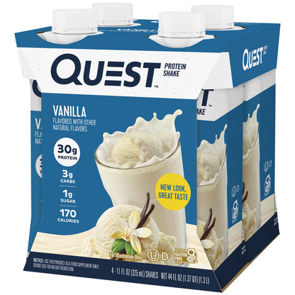 Protein Shake, 30G Protein, Low Carb, Vanilla, Gluten Free, 4 Count