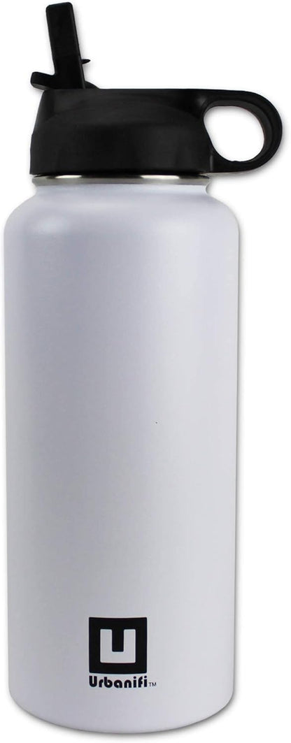 Water Bottle Baseball STRAW LID Tumbler 32 Oz Gift for Mom Men Flask Sports Travel Waterbottle, Stainless Steel, Vacuum Insulated, Water Cold for 24, Hot for 12 Hours (Baseball Straw Lid)
